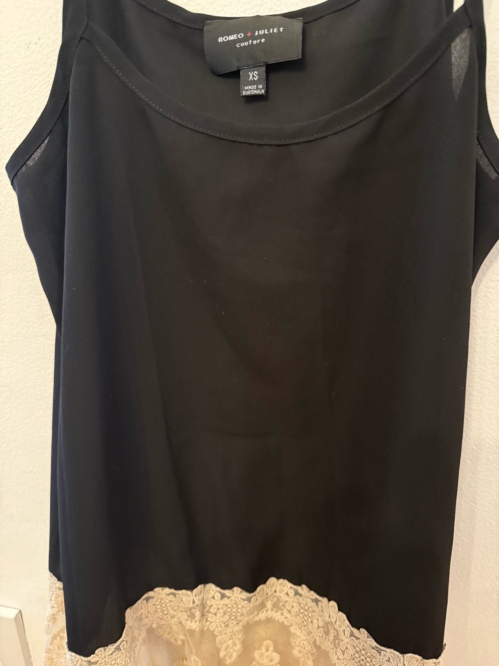 Romeo & Juliet Couture Black Tank with Cream Lace Hem